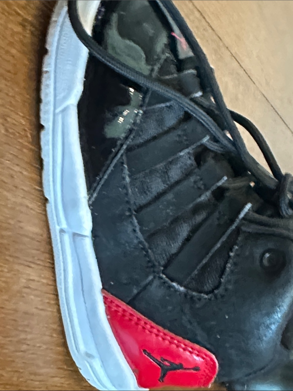 Jordan Kids Black and Red Patent Leather High-Tops - Picture 4 of 6